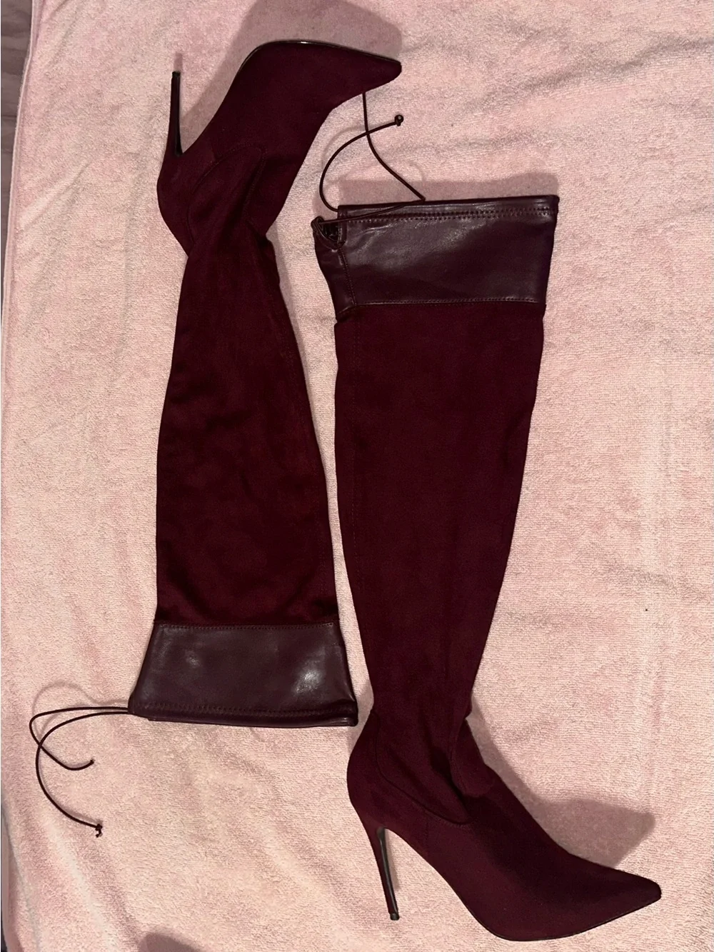First Impressions Burgundy Over-the-Knee Stiletto Boots